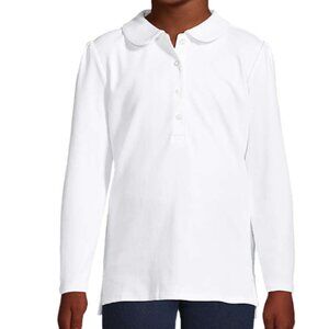 NWT - LANDS END GIRLS UNIFORM POLO LONG SLEEVE SIZE S WHITE
